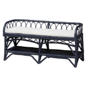 bali & pari Leryn Natural Rattan Bench with Shelf, Navy Blue